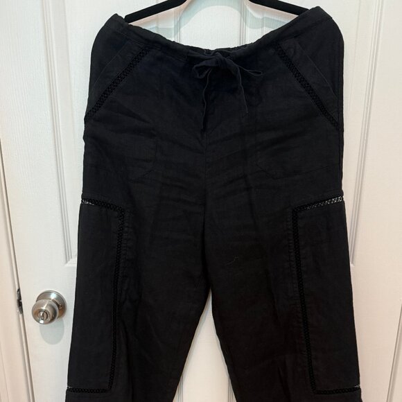 STAUD MACKENZIE BLACK WIDE LEG LINEN PANTS WITH LACE ACCENTS - Picture 4 of 14